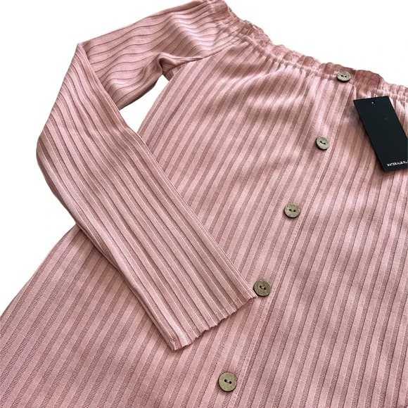 Material Girl Pink Ribbed Off Shoulder Bodycon Dress M - Picture 3 of 4